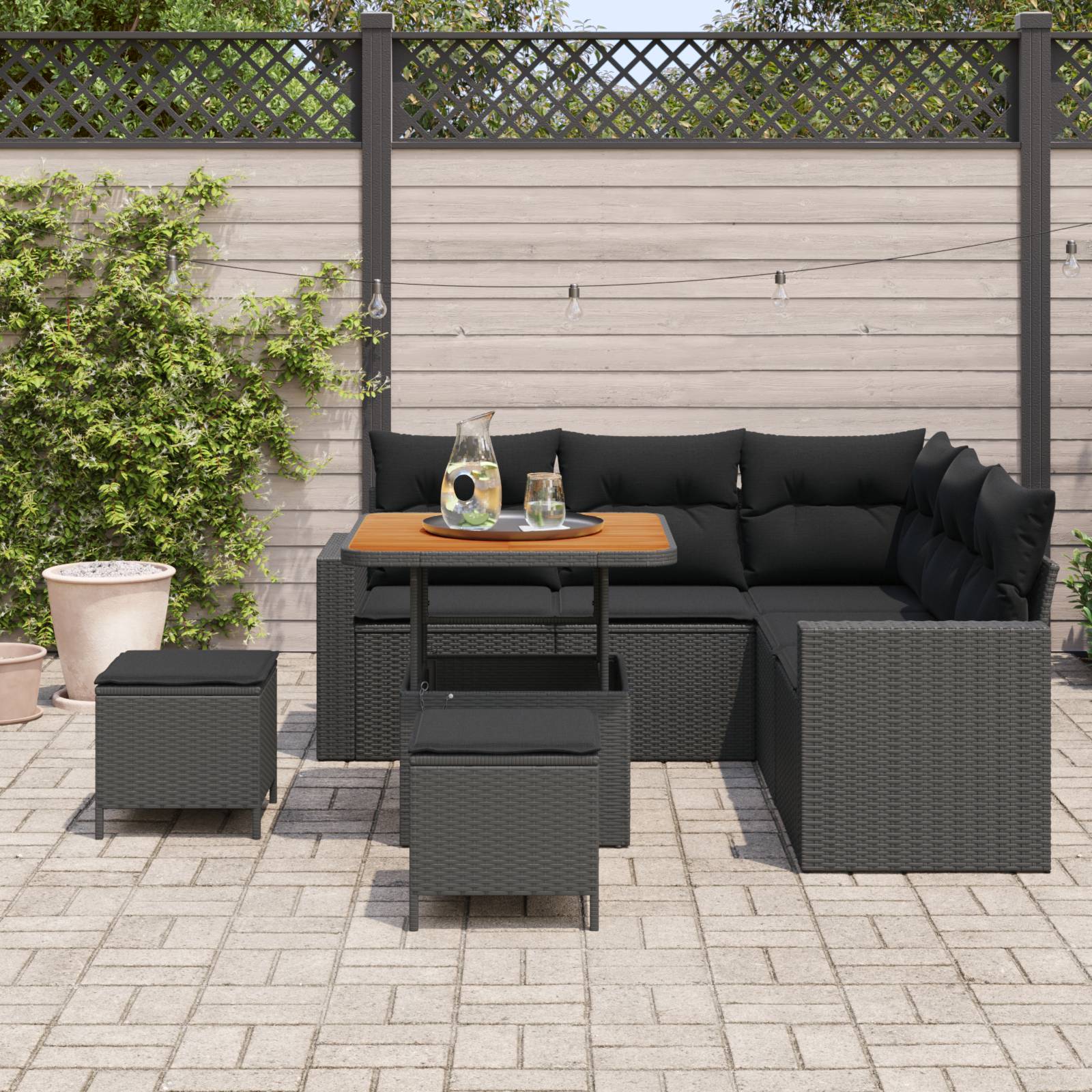 vidaXL 8-teiliges Garten Sofa Set mit Kissen Schwarz Poly Rattan Akazie