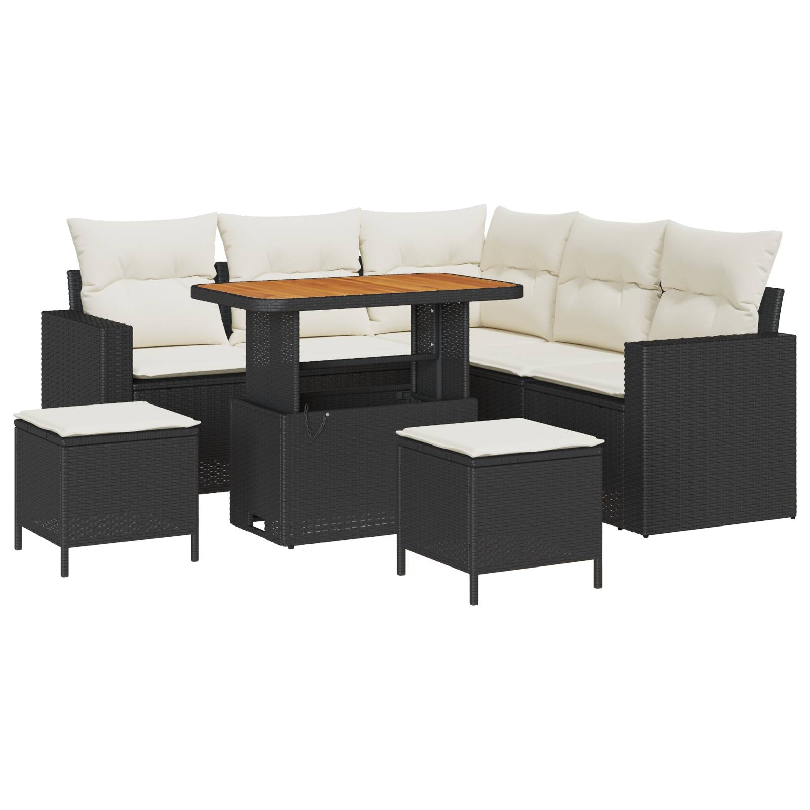 vidaXL 8-teiliges Garten Sofa Set mit Kissen, schwarzes Poly Rattan, Akazie