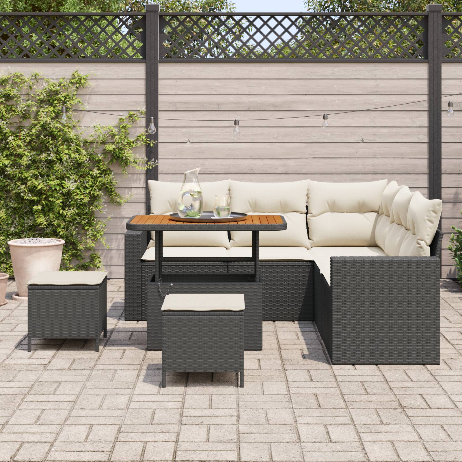 vidaXL 8-teiliges Garten Sofa Set mit Kissen, schwarzes Poly Rattan, Akazie