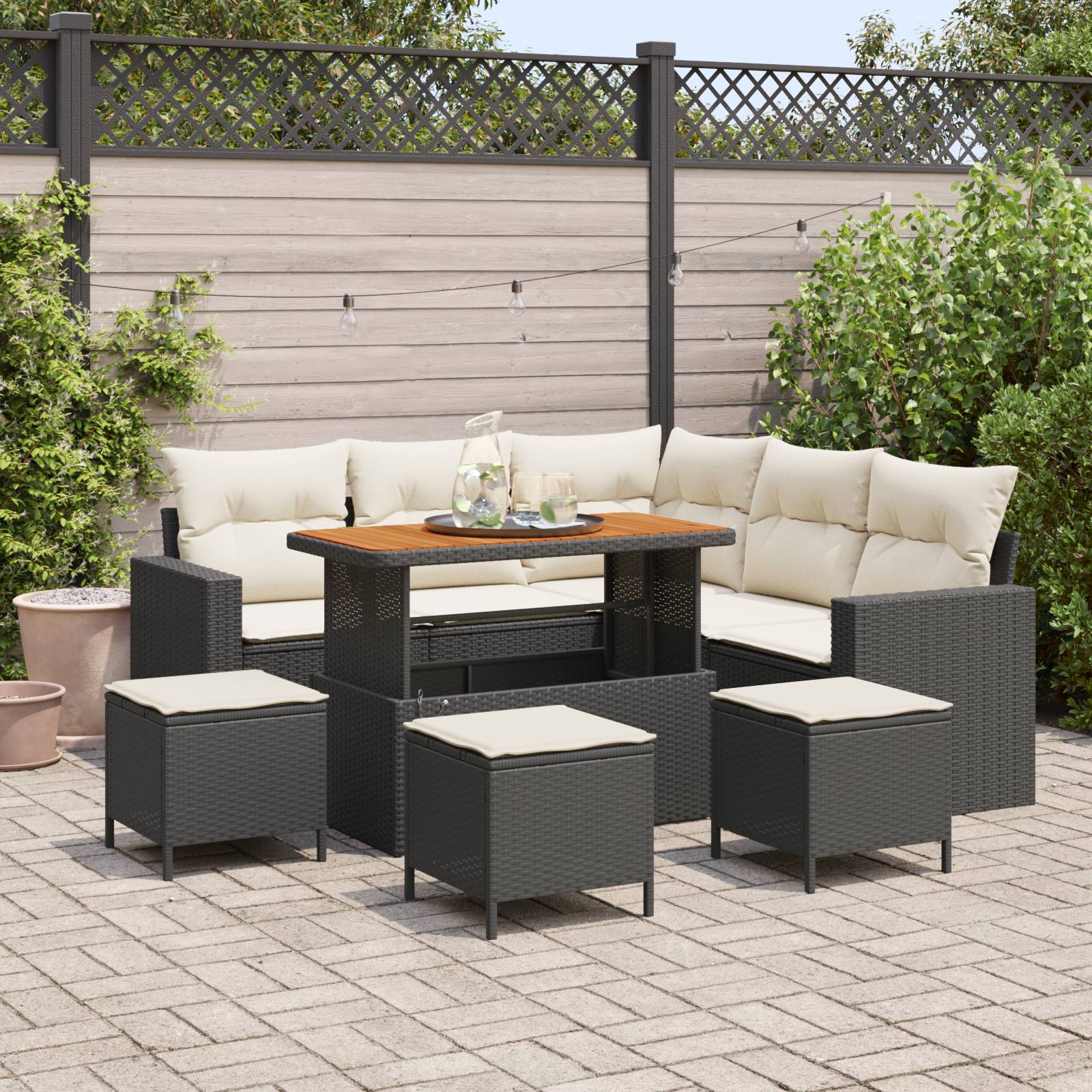 vidaXL 9-teiliges Garten Sofa Set mit Kissen Schwarz Poly Rattan Akazie