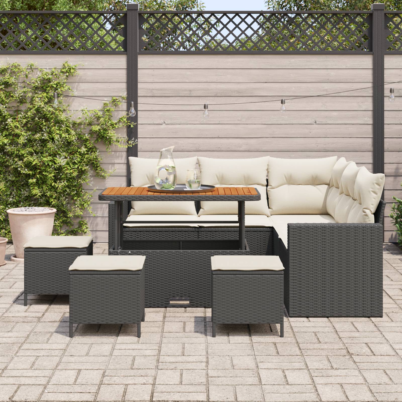 vidaXL 9-teiliges Garten Sofa Set mit Kissen Schwarz Poly Rattan Akazie