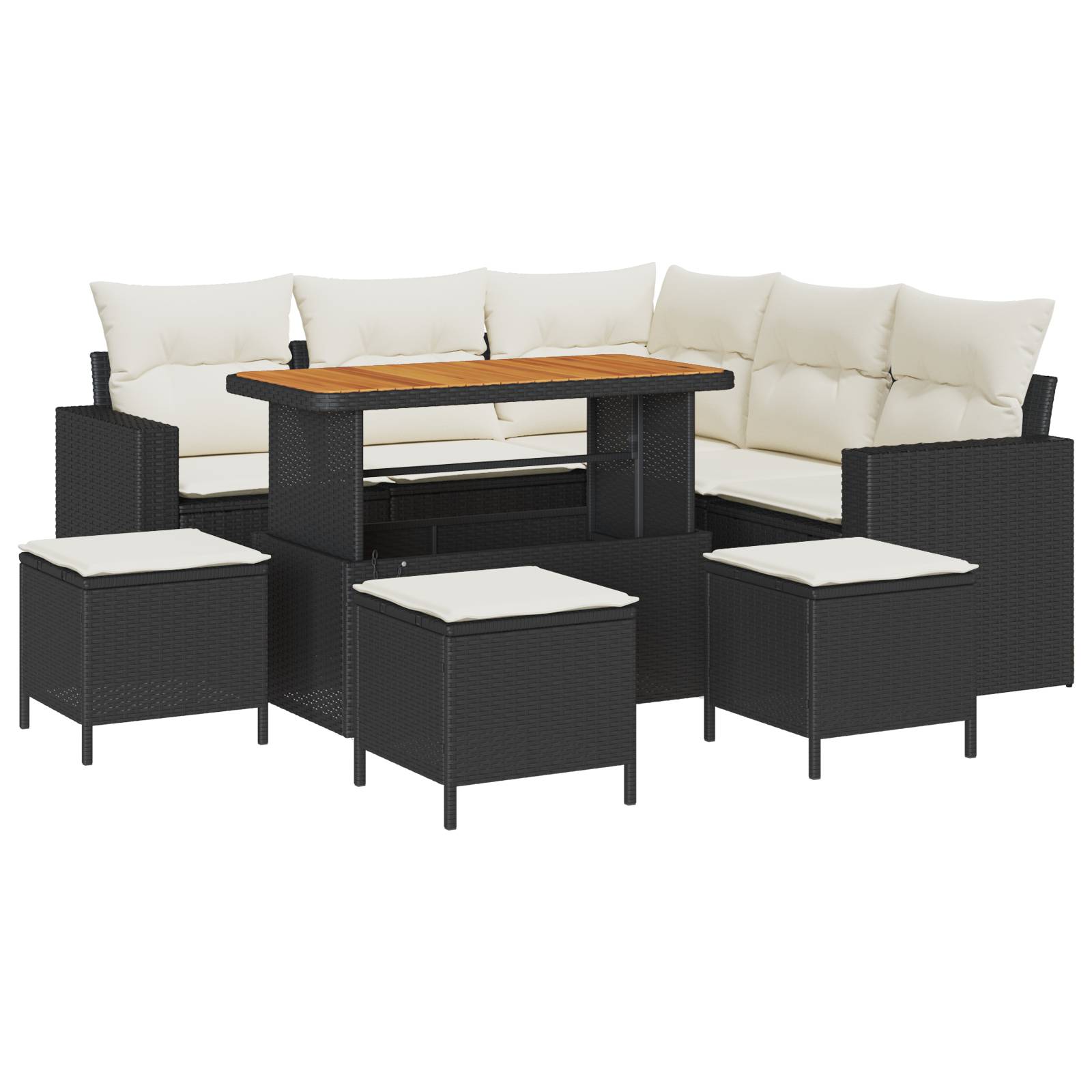 vidaXL 9-teiliges Garten Sofa Set mit Kissen Schwarz Poly Rattan Akazie