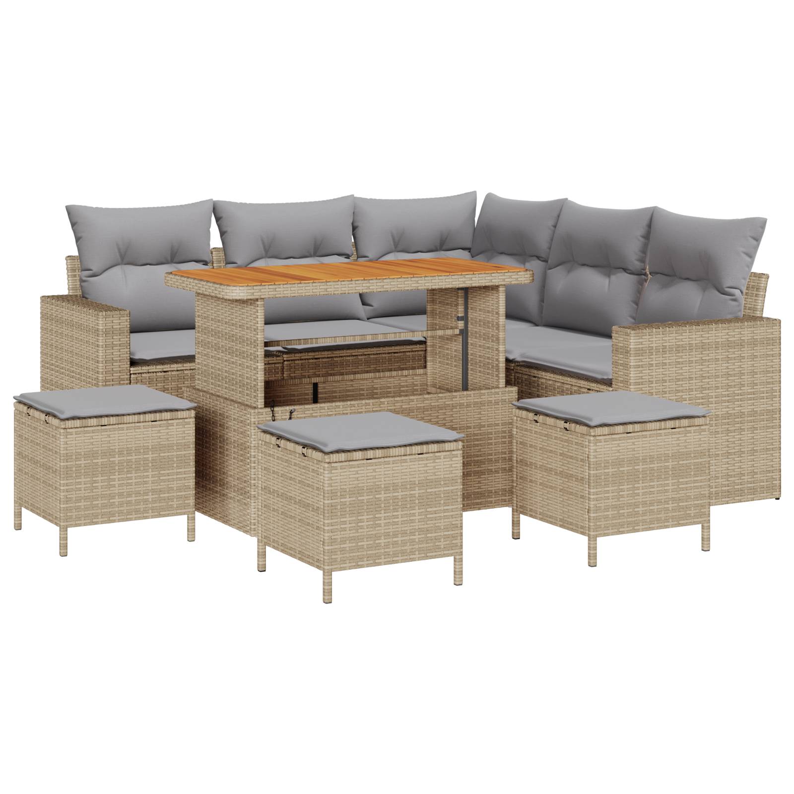 vidaXL 9-teiliges Garten-Sofa-Set mit Kissen Beige Poly-Rattan Akazie
