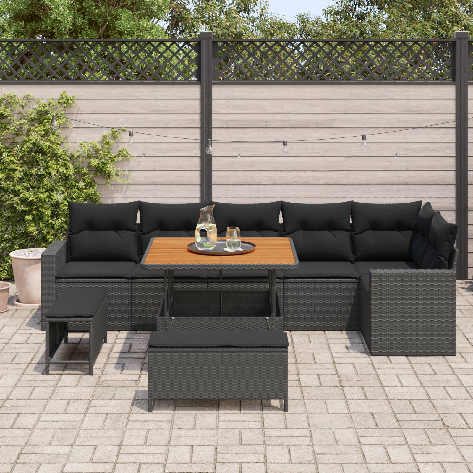 vidaXL 9-teiliges Garten Sofa Set mit Kissen Schwarz Poly Rattan Akazie