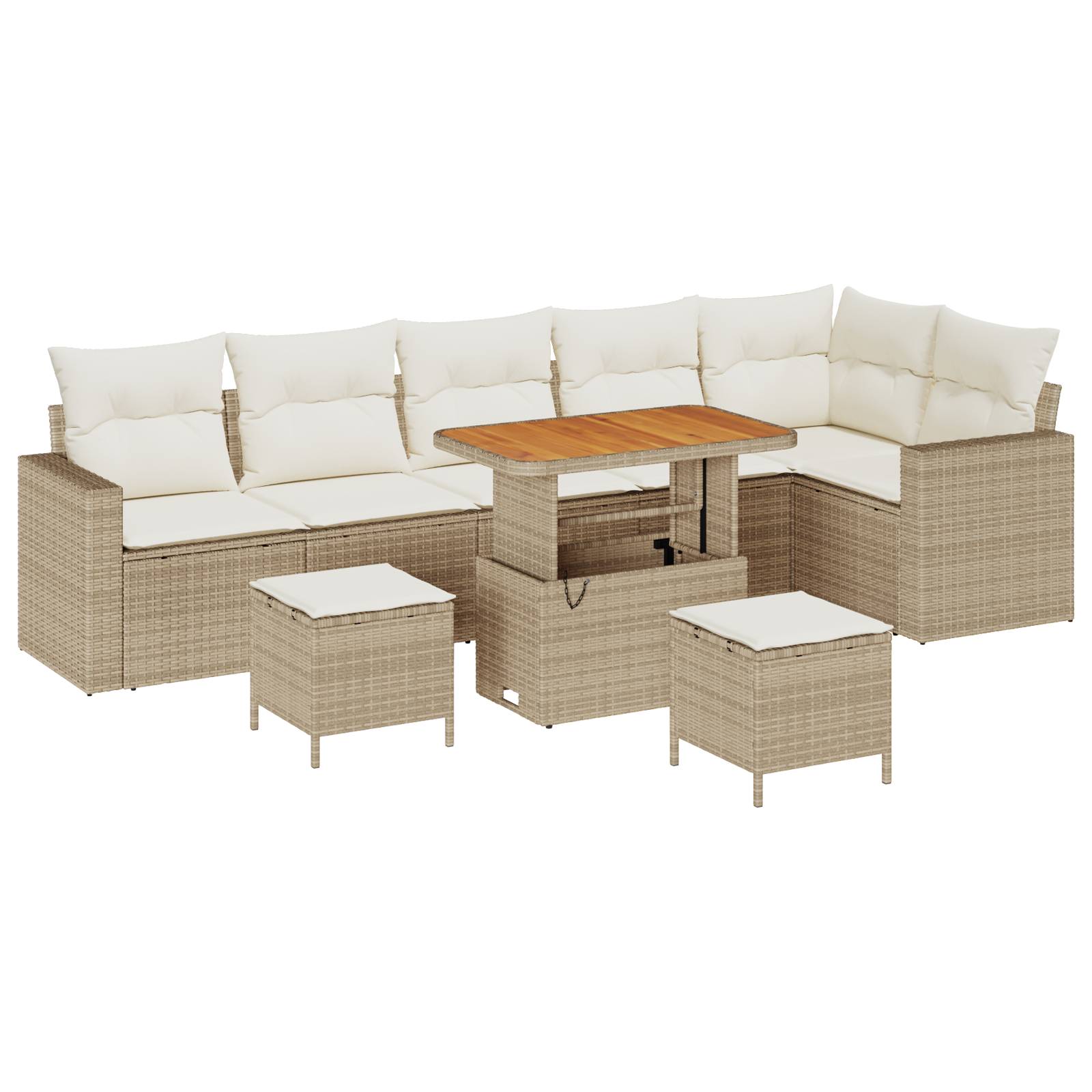 vidaXL 9-teiliges Garten Sofa Set mit Kissen Beige Poly Rattan Akazie