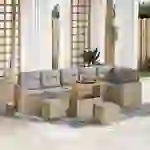 vidaXL 9-teilige Garten-Sofa-Set mit Kissen Beige Poly-Rattan Akazie vidaXL 9-teilige Garten-Sofa-Set mit Kissen Beige Poly-Rattan Akazie