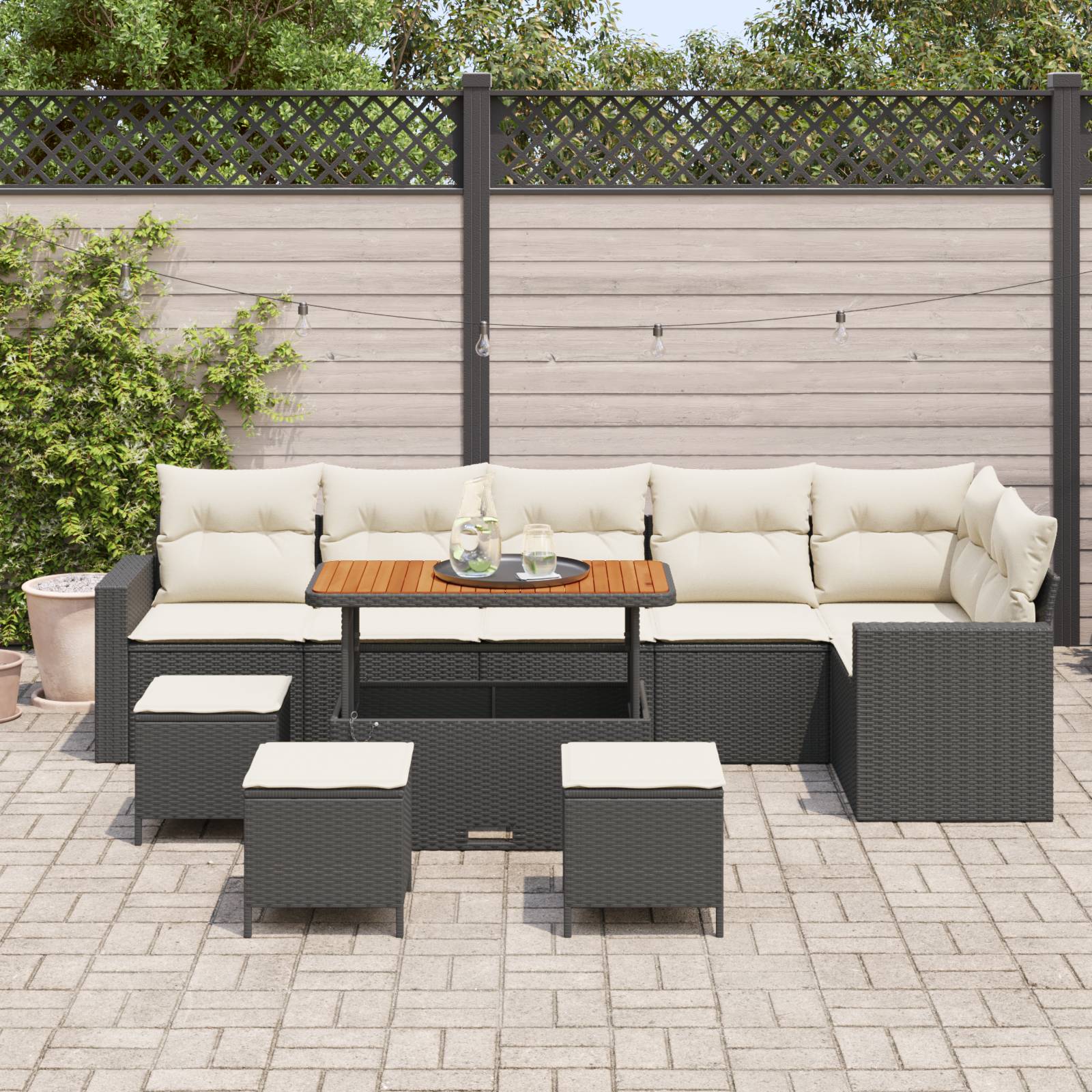 vidaXL 10-teiliges Garten-Sofa-Set mit Kissen Schwarz Poly-Rattan Akazie