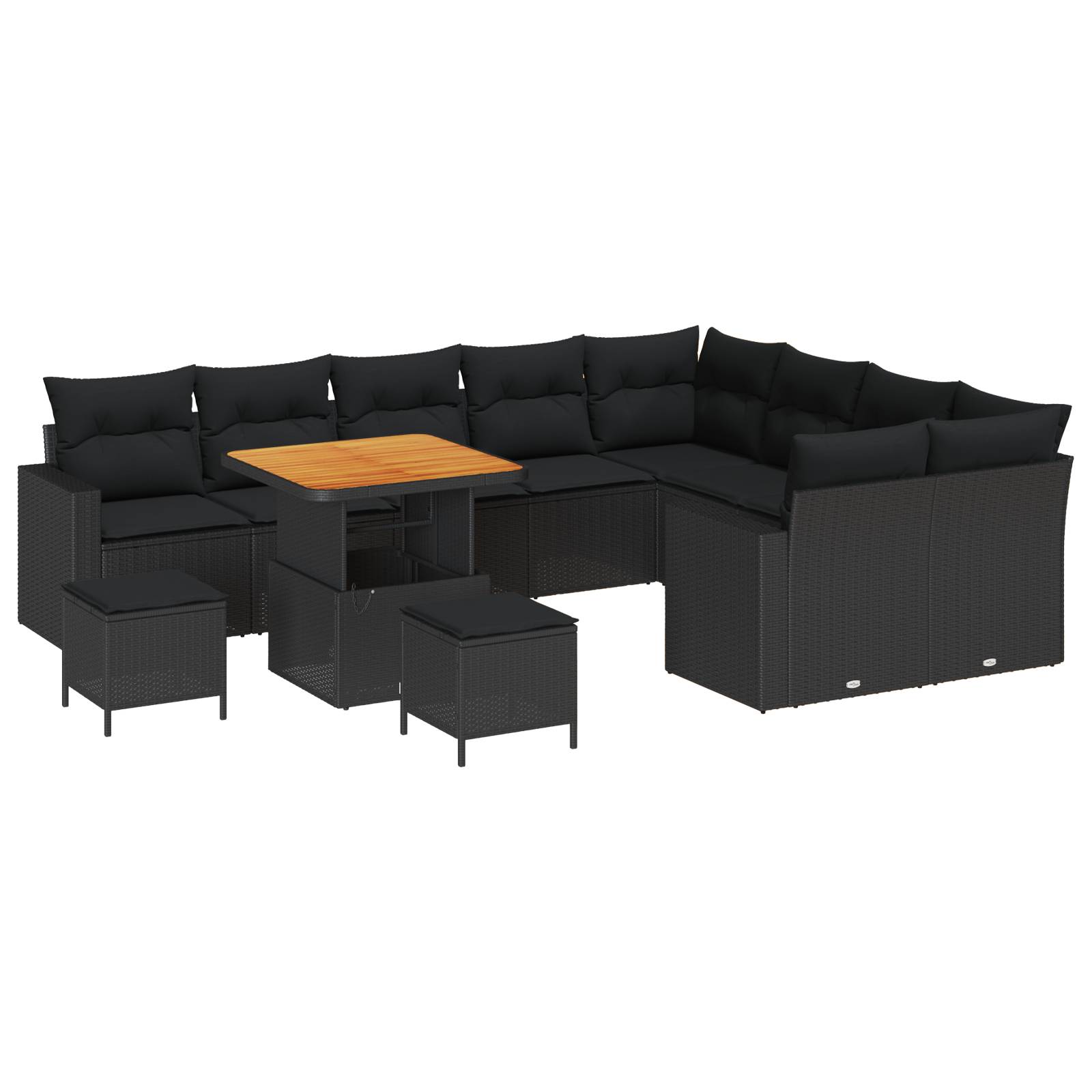 vidaXL 12-teiliges Garten Sofa Set mit Kissen Schwarz Poly Rattan Akazie