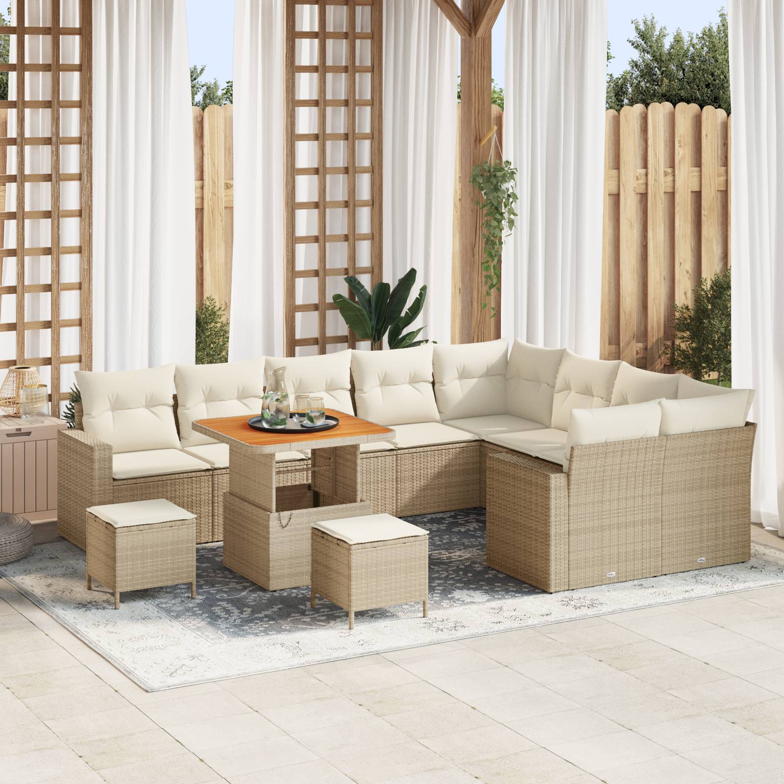 vidaXL 12-teiliges Garten Sofa Set mit Kissen Beige Poly Rattan Akazie