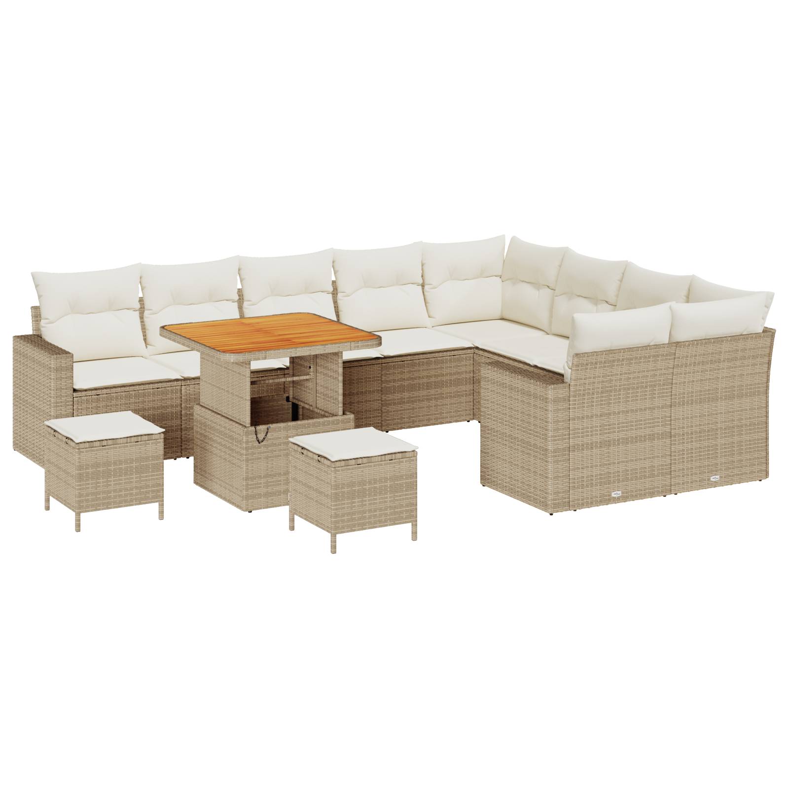 vidaXL 12-teiliges Garten Sofa Set mit Kissen Beige Poly Rattan Akazie