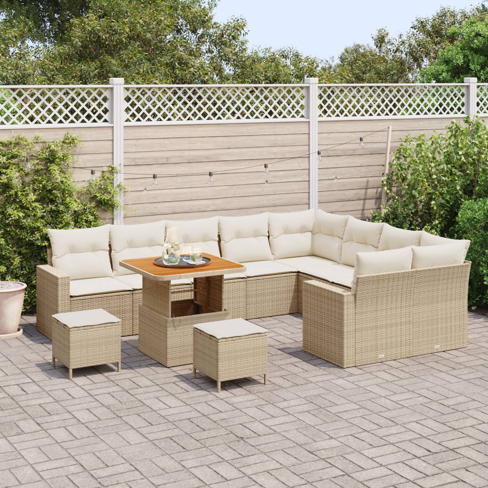 vidaXL 12-teiliges Garten Sofa Set mit Kissen Beige Poly Rattan Akazie