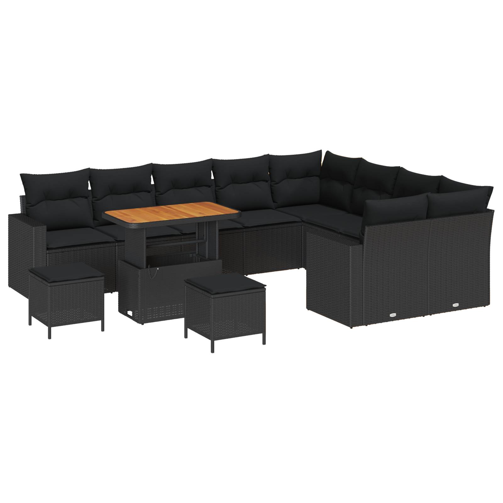 vidaXL 12-teiliges Garten Sofa Set mit Kissen Schwarzes Poly-Rattan Akazie