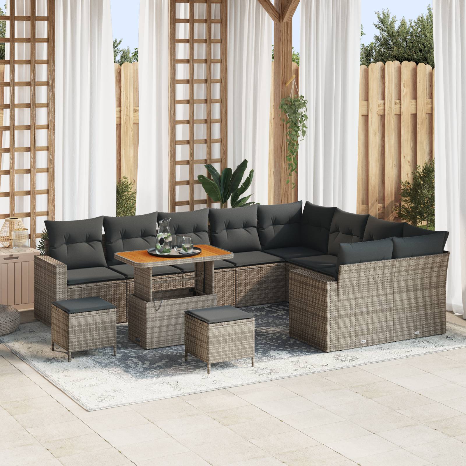 vidaXL 12-teiliges Garten Sofa Set mit Kissen Grau Poly Rattan Akazie