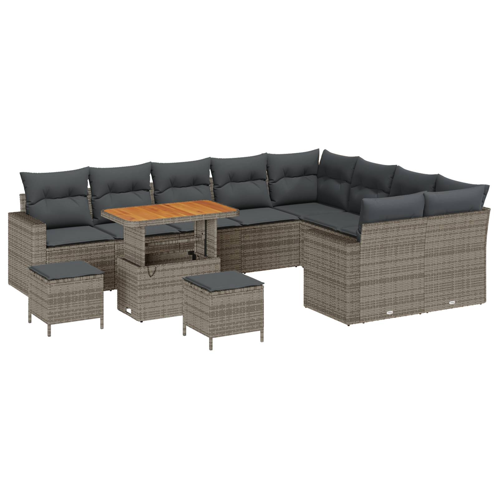 vidaXL 12-teiliges Garten Sofa Set mit Kissen Grau Poly Rattan Akazie