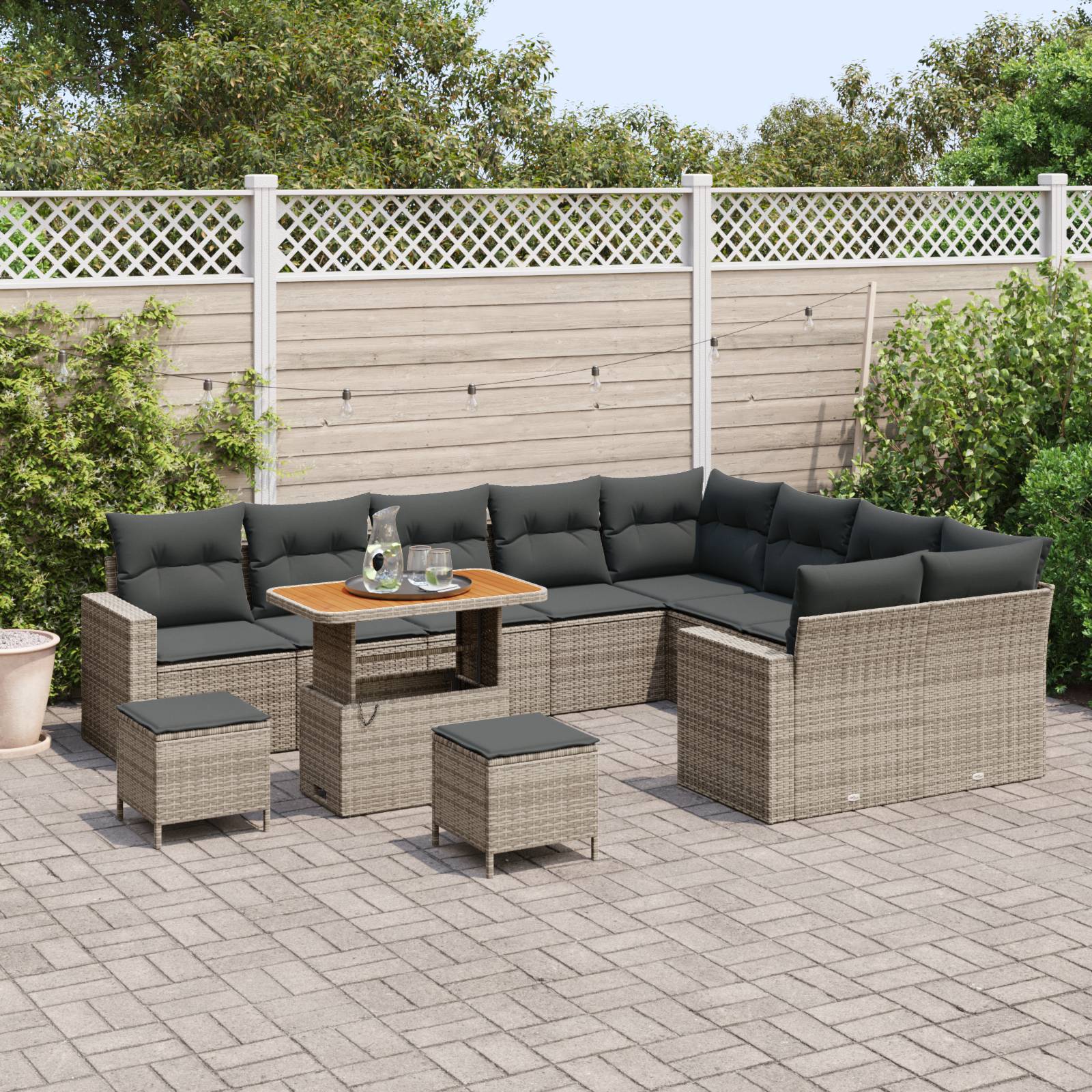 vidaXL 12-teiliges Garten Sofa Set mit Kissen Grau Poly Rattan Akazie