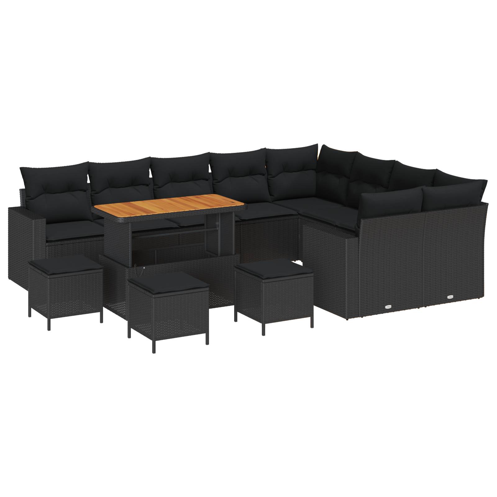 vidaXL 13-teilige Garten-Sofa-Set mit Kissen Schwarz Poly-Rattan Akazie