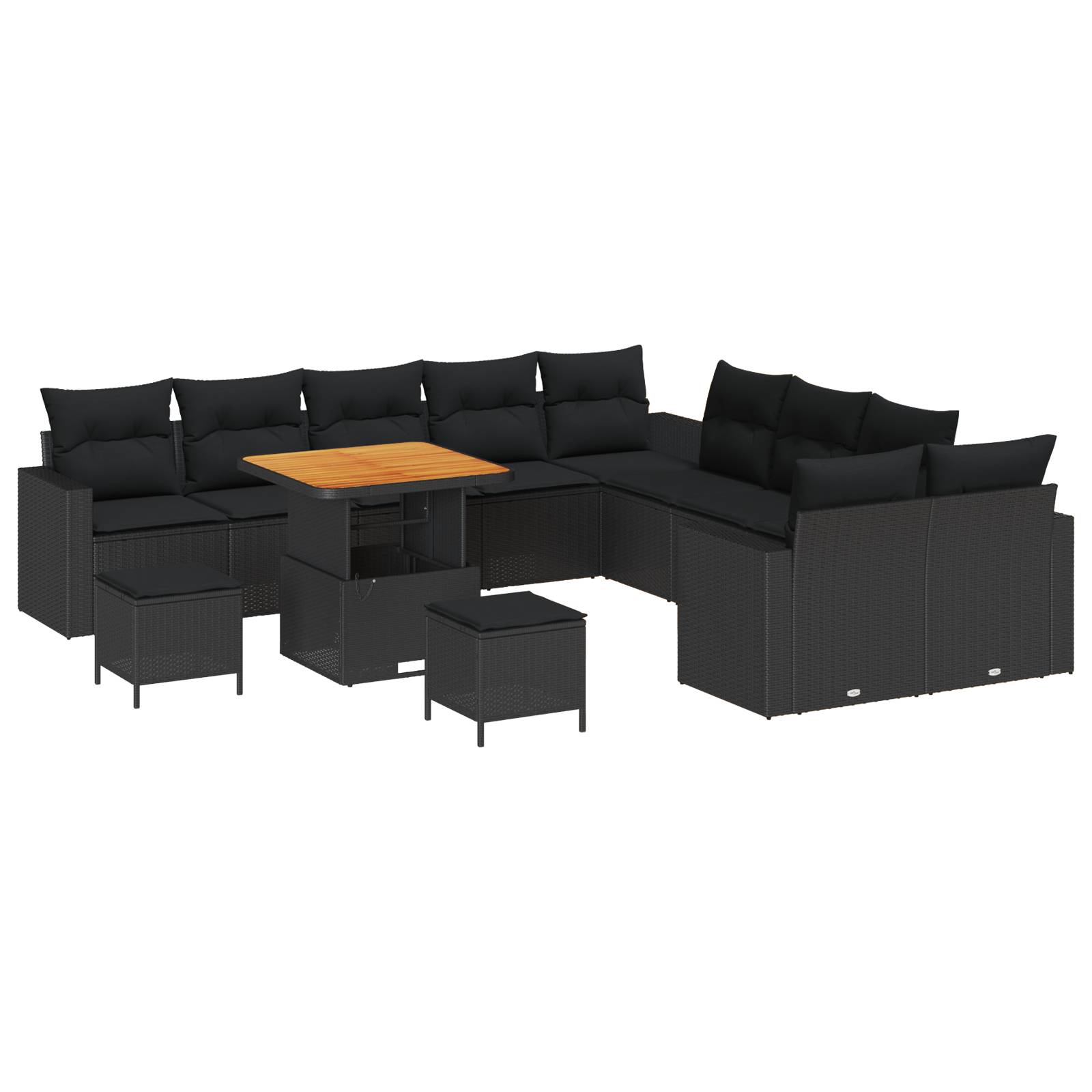 vidaXL 13-teiliges Garten-Sofa-Set mit Kissen Schwarz Poly Rattan Akazie