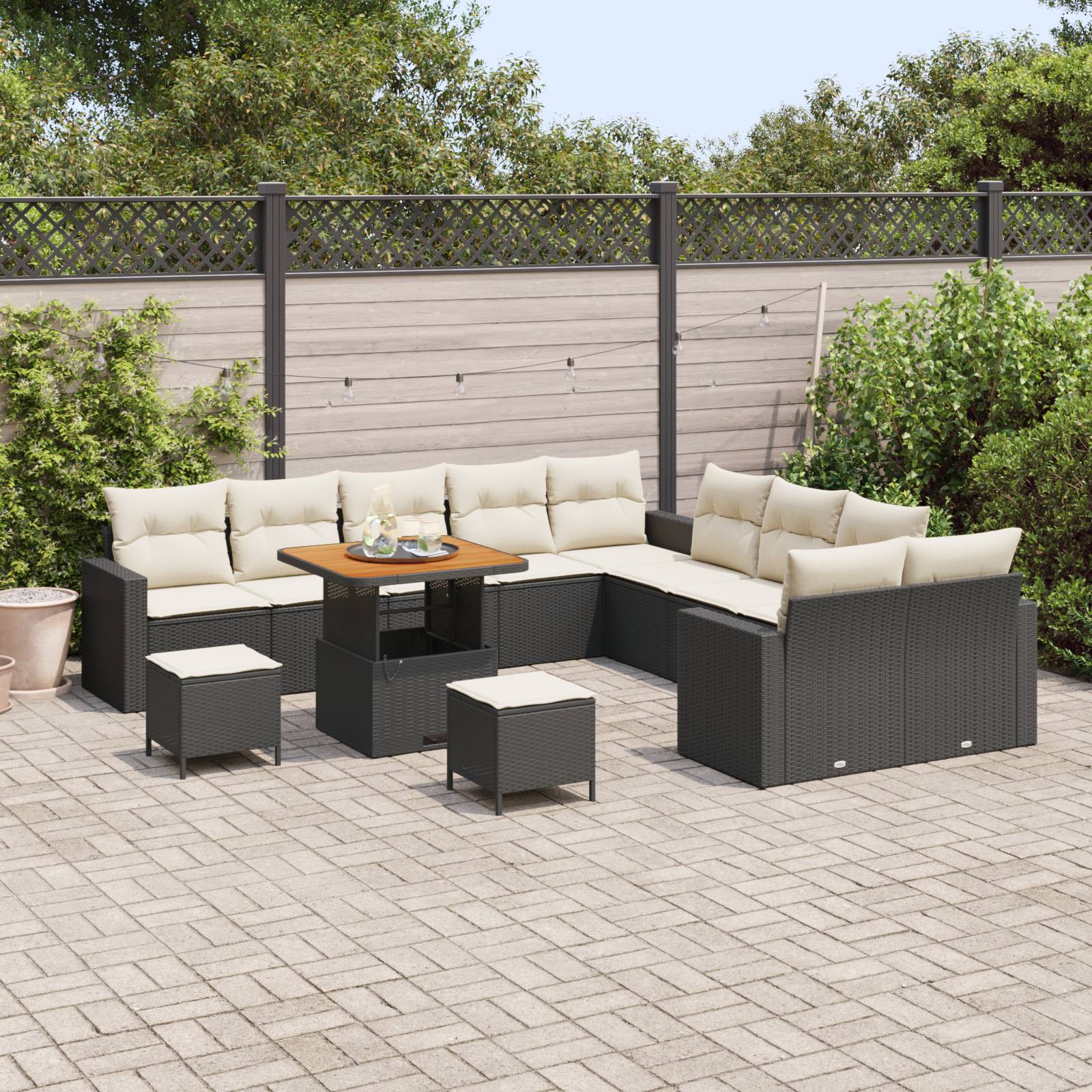 vidaXL 13-teiliges Garten Sofa Set mit Kissen Schwarz Poly Rattan Akazie