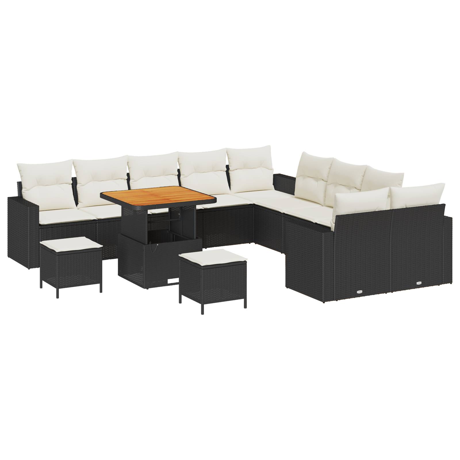 vidaXL 13-teiliges Garten Sofa Set mit Kissen Schwarz Poly Rattan Akazie