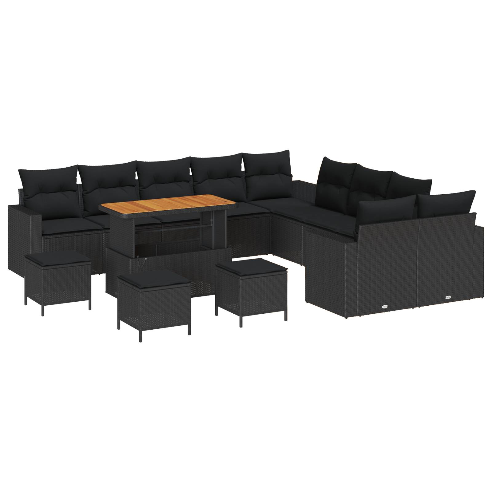vidaXL 14-teiliges Garten-Sofa-Set mit Kissen Schwarz Poly Rattan Akazie