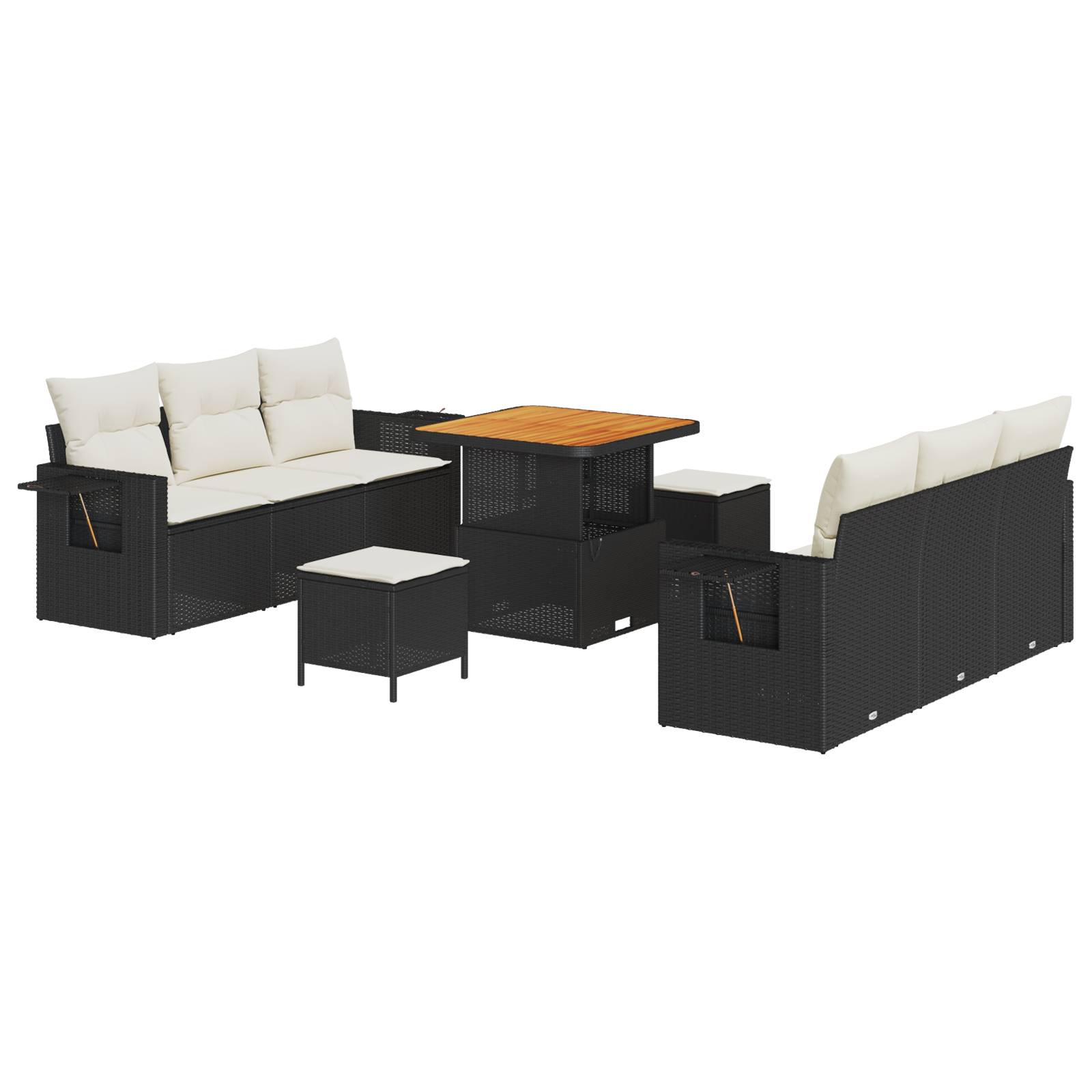 vidaXL 9-teiliges Garten Sofa Set mit Kissen, schwarzer Poly Rattan Akazie