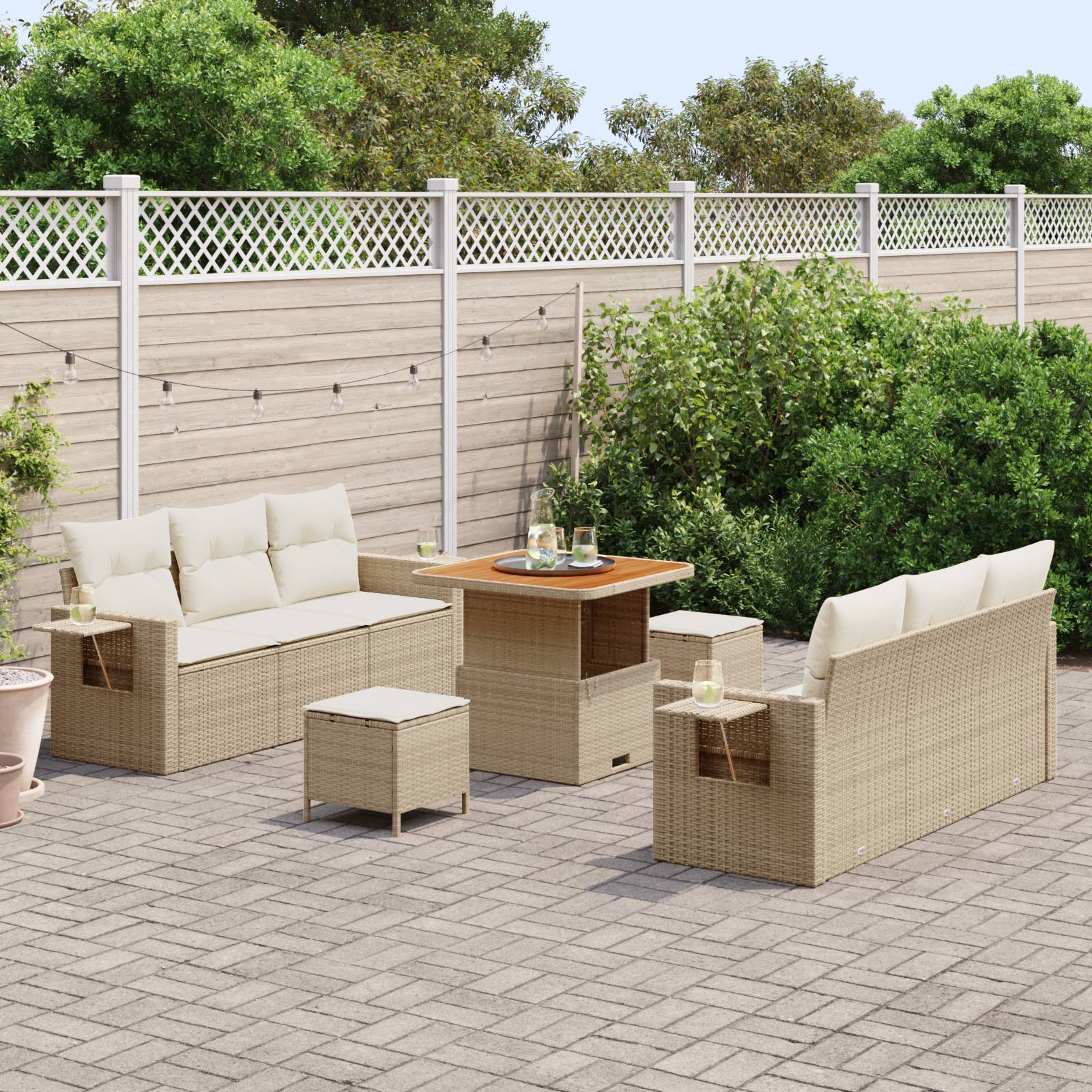 vidaXL 9-teiliges Garten Sofa Set mit Kissen Beige Poly Rattan Akazie