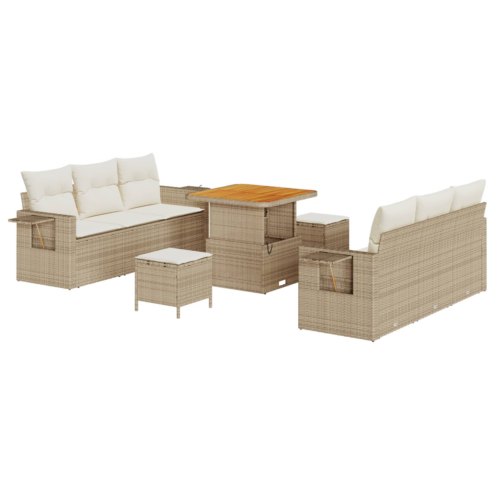 vidaXL 9-teiliges Garten Sofa Set mit Kissen Beige Poly Rattan Akazie