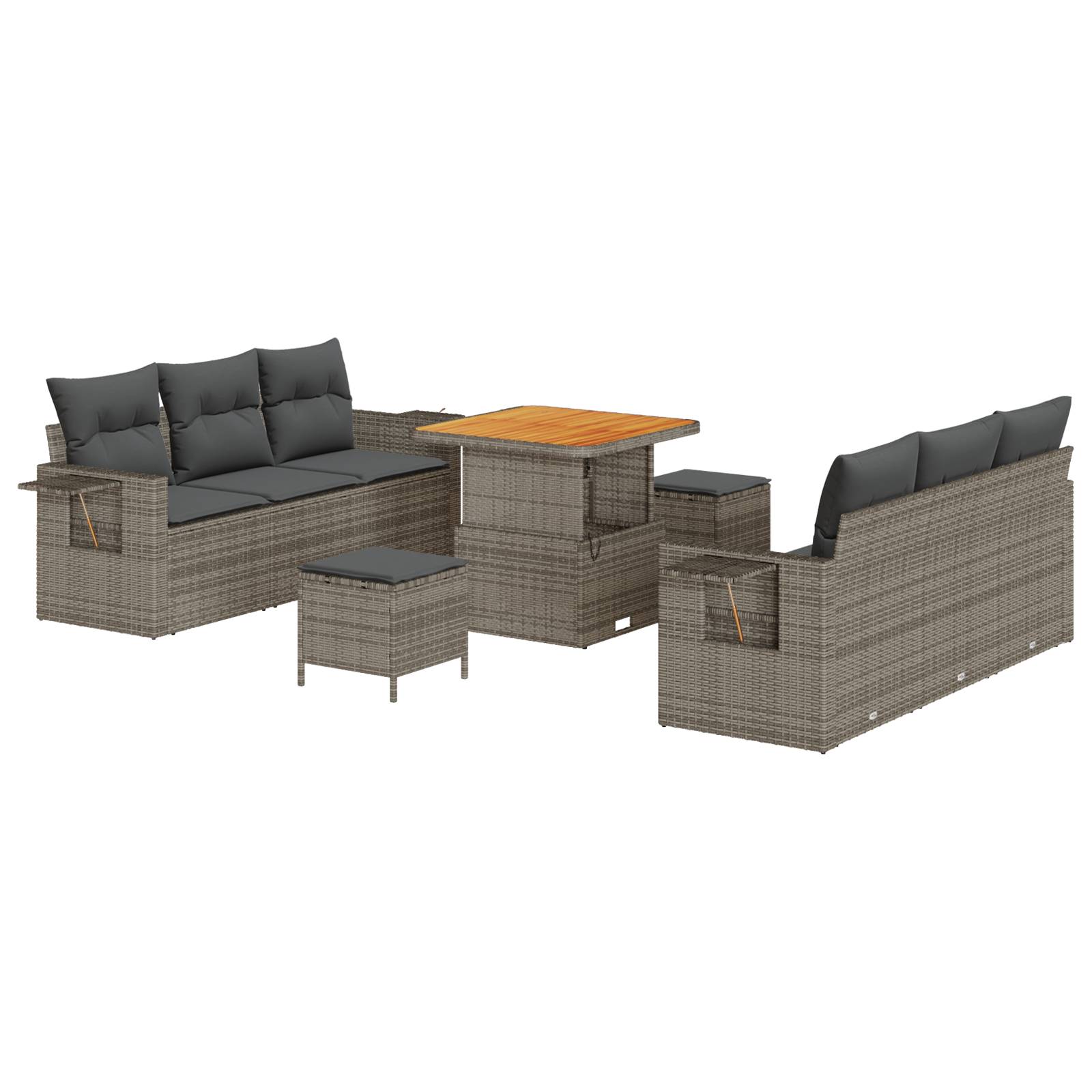vidaXL 9-teiliges Garten Sofa Set mit Kissen Grau Poly Rattan Akazie