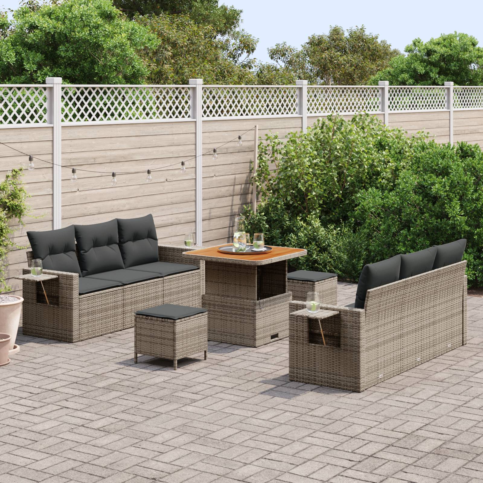 vidaXL 9-teiliges Garten Sofa Set mit Kissen Grau Poly Rattan Akazie