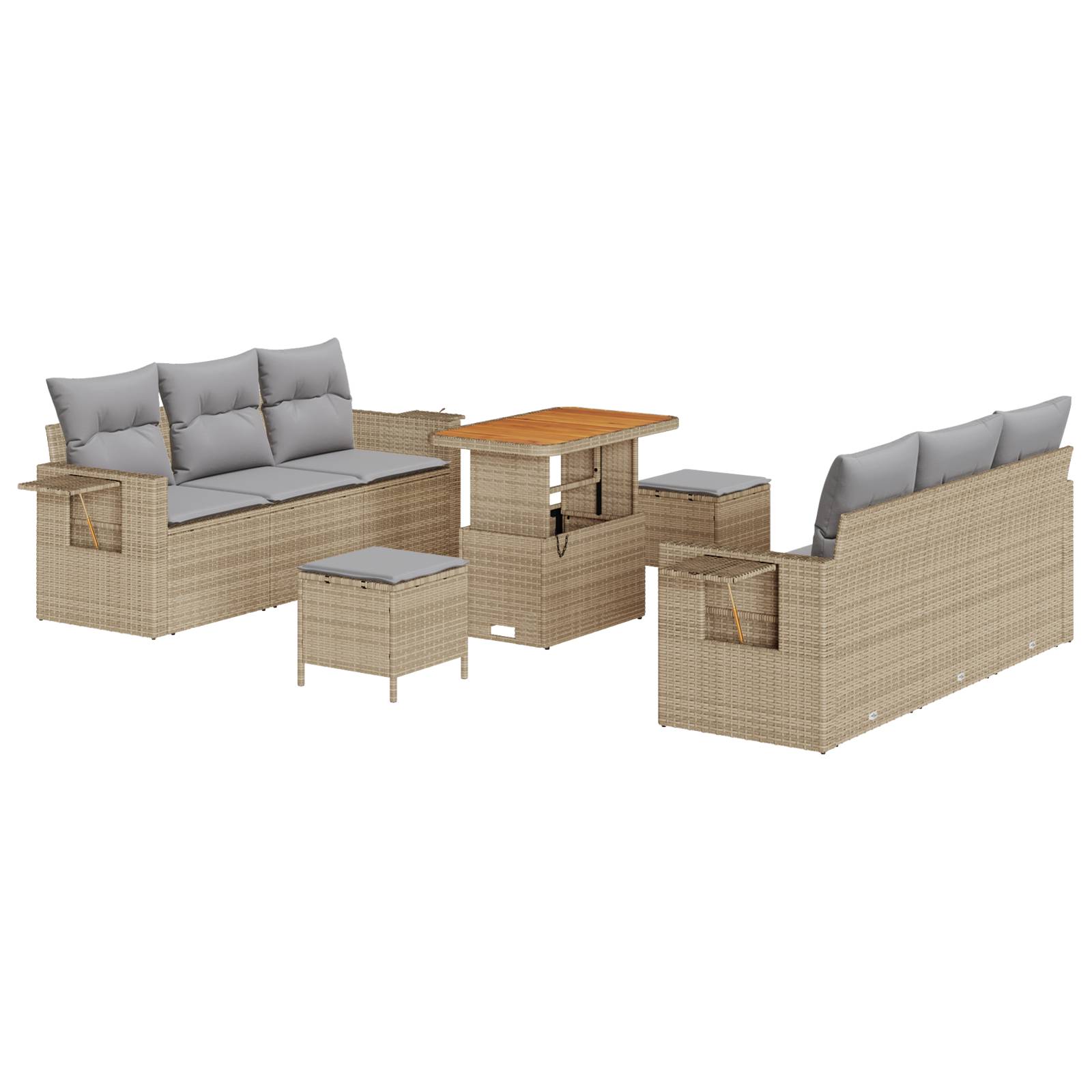 vidaXL 9-teiliges Garten-Sofa-Set mit Kissen Beige Poly Rattan Akazie