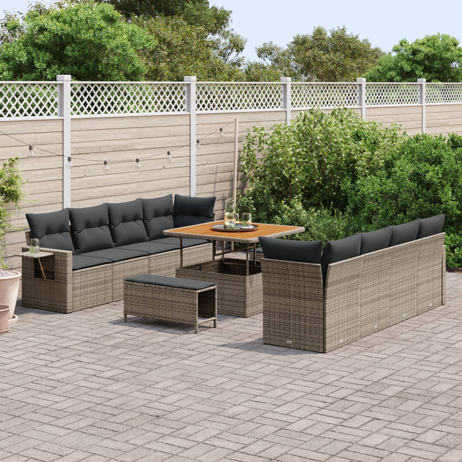 vidaXL 11-teiliges Garten-Sofa-Set mit Kissen Grau Poly Rattan Akazie