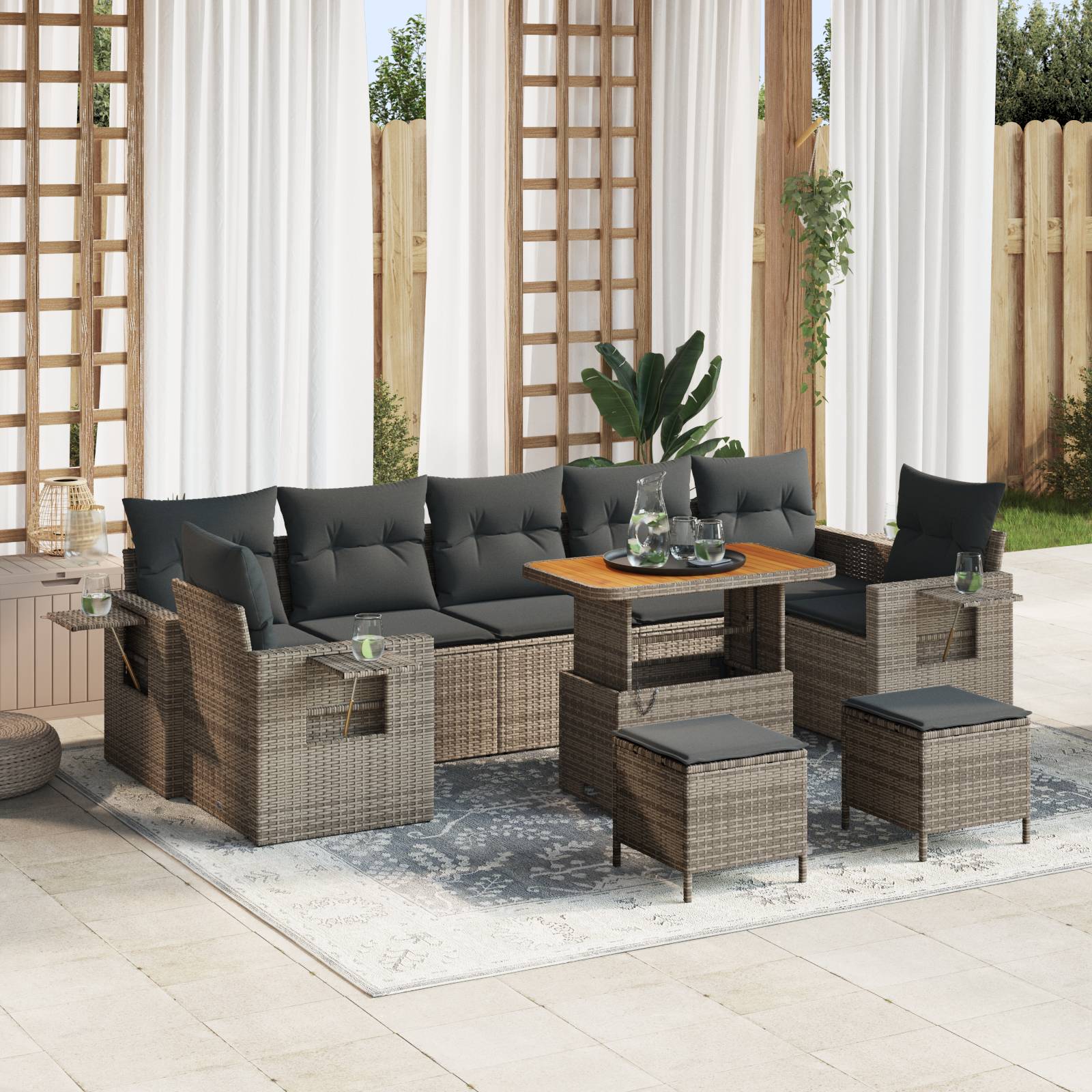 vidaXL 10-teiliges Garten Sofa Set mit Kissen Grau Poly Rattan Akazie
