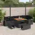 vidaXL 9-teiliges Garten Sofa Set mit Kissen Schwarz Poly Rattan Akazie vidaXL 9-teiliges Garten Sofa Set mit Kissen Schwarz Poly Rattan Akazie