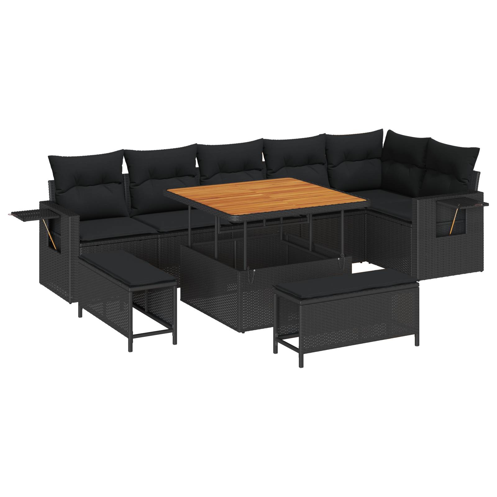 vidaXL 9-teiliges Garten Sofa Set mit Kissen Schwarz Poly Rattan Akazie