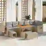vidaXL 9-teiliges Garten-Sofa-Set mit Kissen Beige Poly Rattan Akazie vidaXL 9-teiliges Garten-Sofa-Set mit Kissen Beige Poly Rattan Akazie