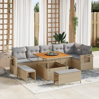 vidaXL 9-teiliges Garten-Sofa-Set mit Kissen Beige Poly Rattan Akazie vidaXL 9-teiliges Garten-Sofa-Set mit Kissen Beige Poly Rattan Akazie