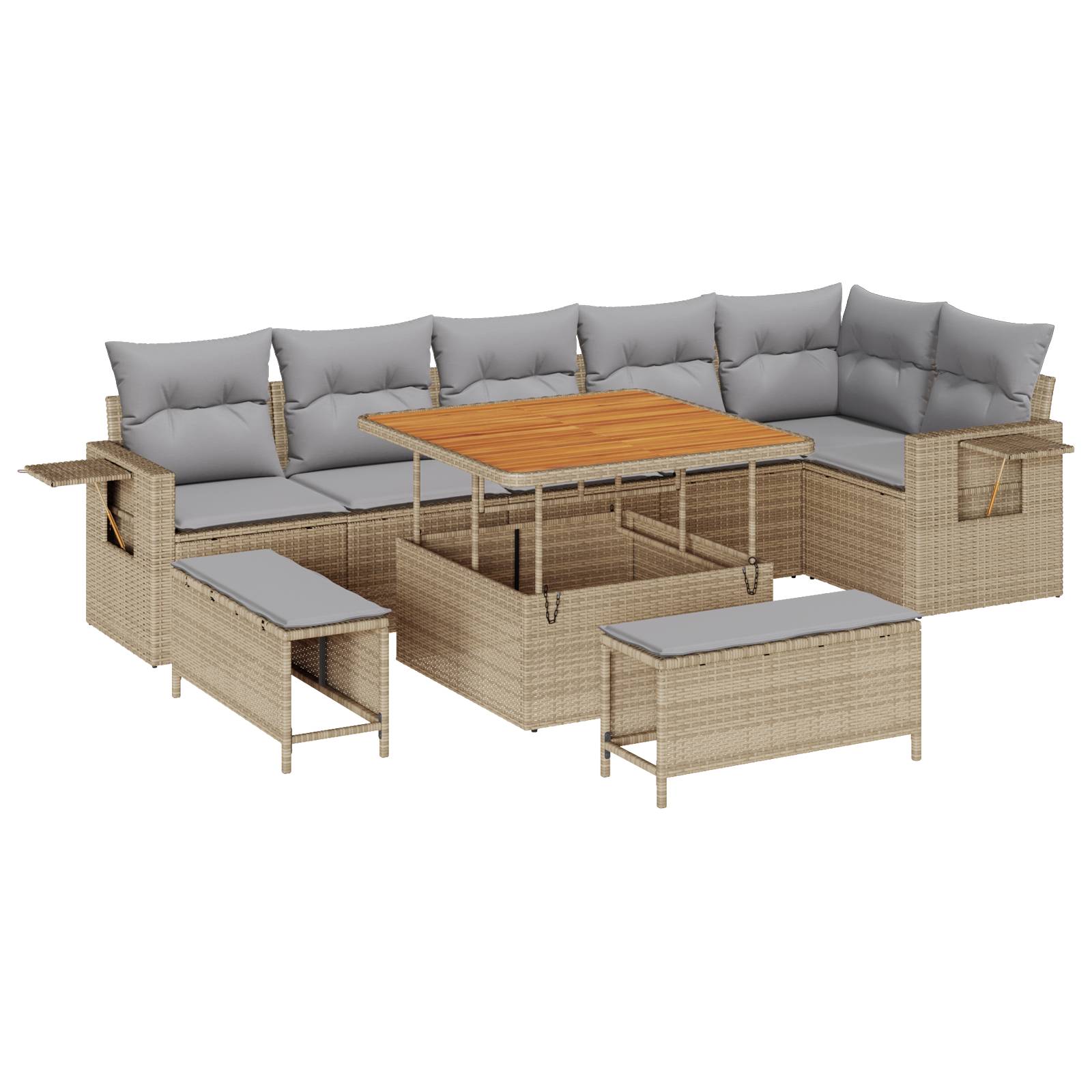 vidaXL 9-teiliges Garten-Sofa-Set mit Kissen Beige Poly Rattan Akazie