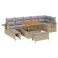 vidaXL 9-teiliges Garten-Sofa-Set mit Kissen Beige Poly Rattan Akazie vidaXL 9-teiliges Garten-Sofa-Set mit Kissen Beige Poly Rattan Akazie