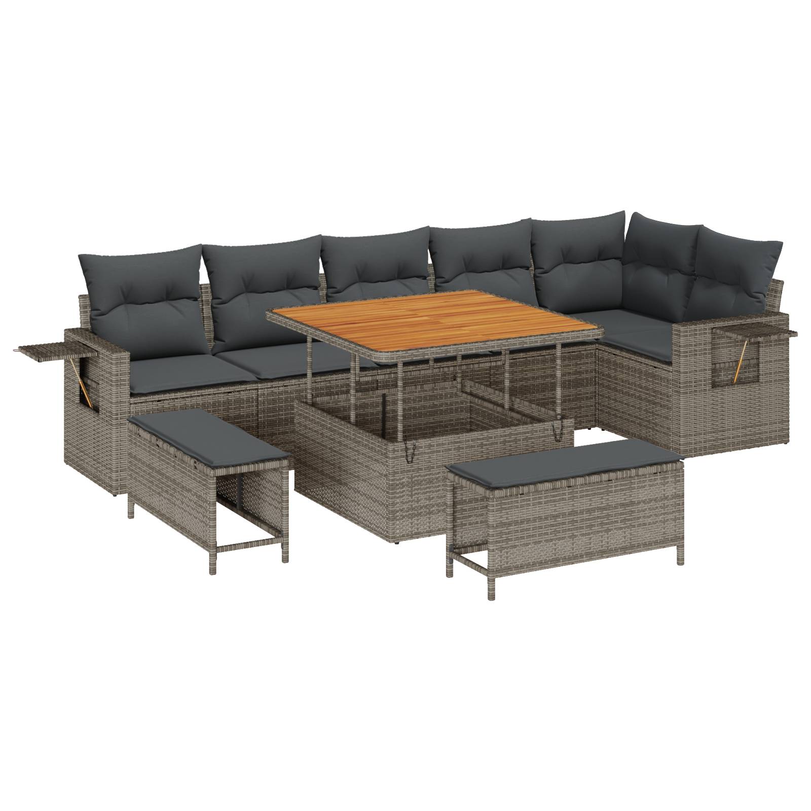 vidaXL 9-teiliges Garten Sofa Set mit Kissen Grau Poly Rattan Akazie