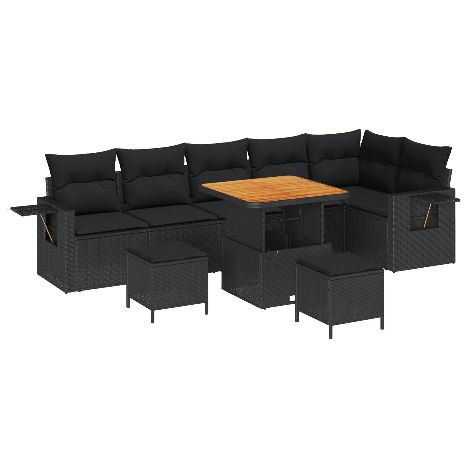 vidaXL 9-teiliges Garten Sofa Set mit Kissen Schwarz Poly Rattan Akazie