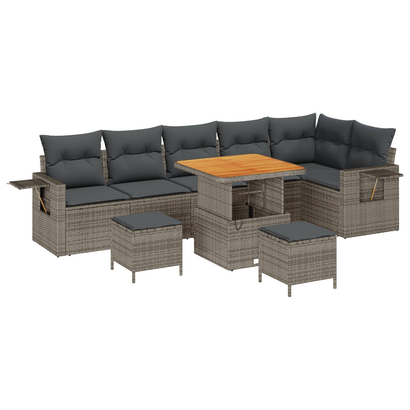 vidaXL 9-teiliges Garten-Sofa-Set mit Kissen Grau Poly-Rattan Akazie