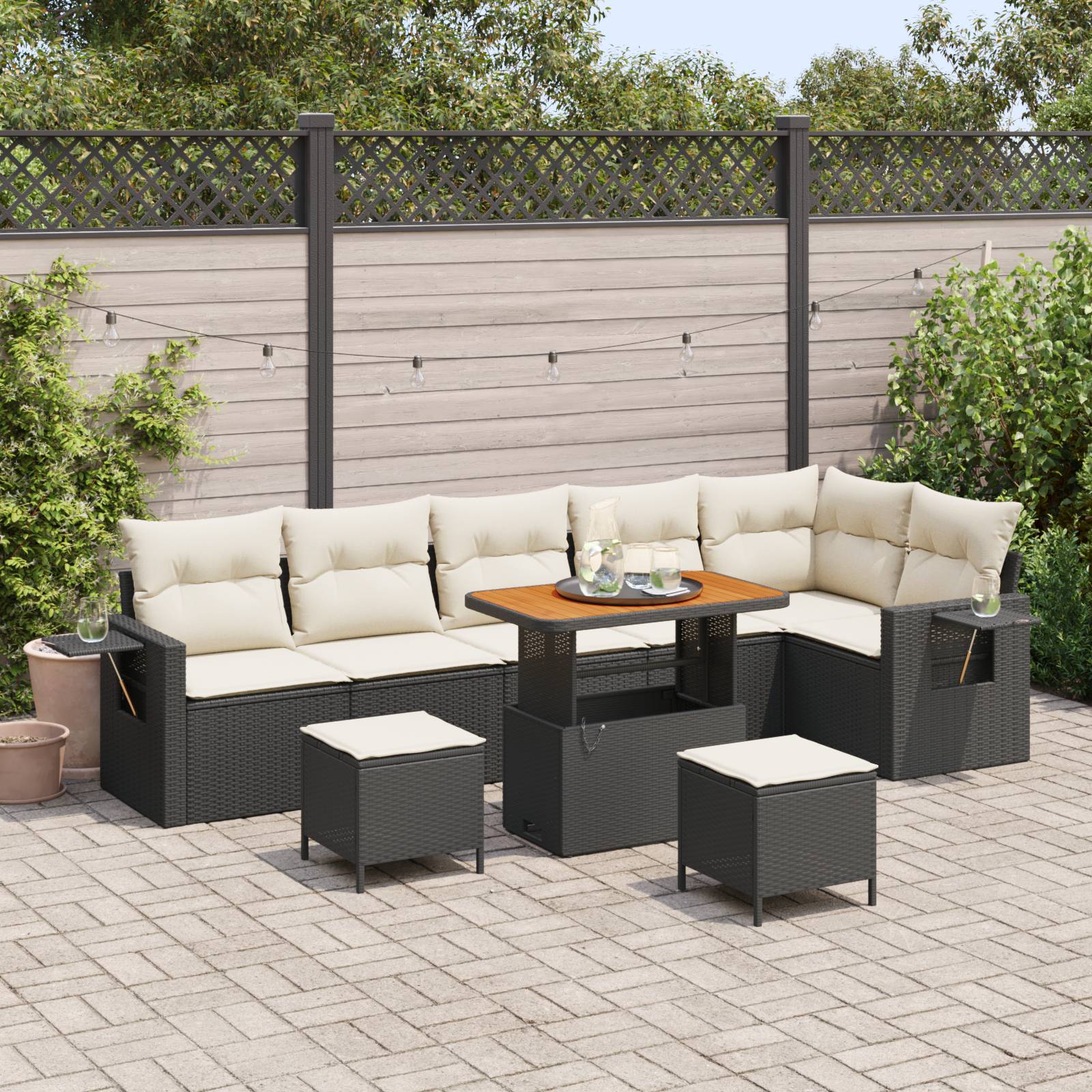 vidaXL 9-teiliges Garten Sofa Set mit Kissen Schwarz Poly Rattan Akazie