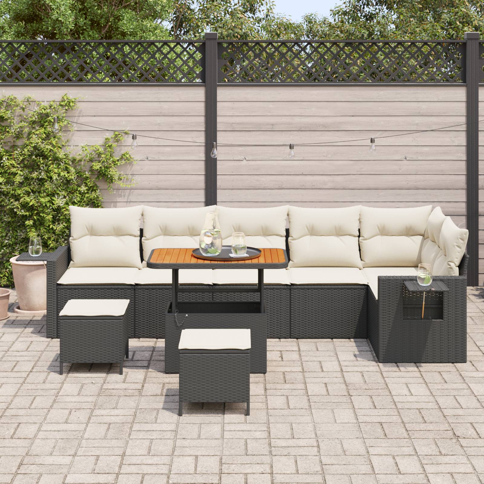 vidaXL 9-teiliges Garten Sofa Set mit Kissen Schwarz Poly Rattan Akazie