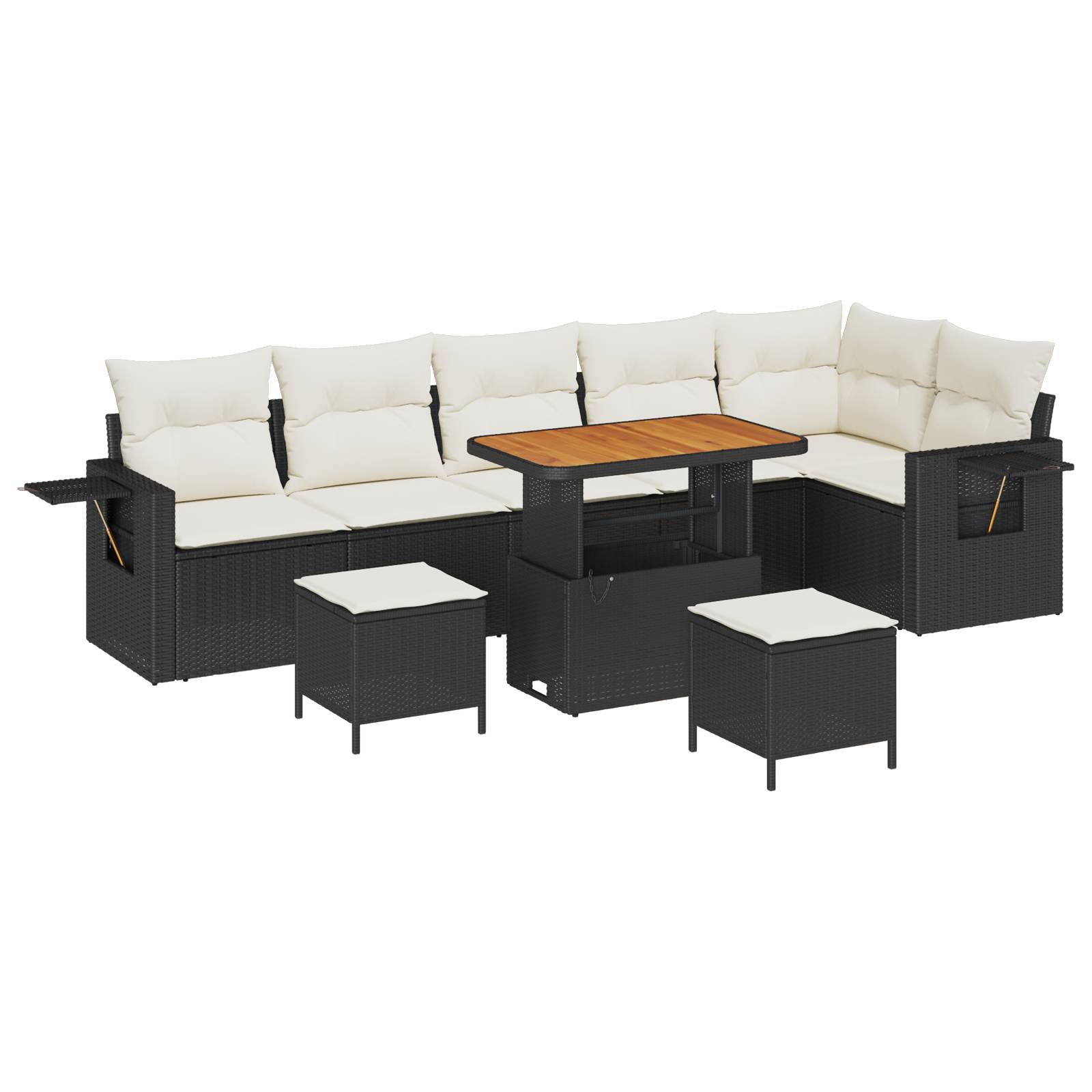 vidaXL 9-teiliges Garten Sofa Set mit Kissen Schwarz Poly Rattan Akazie