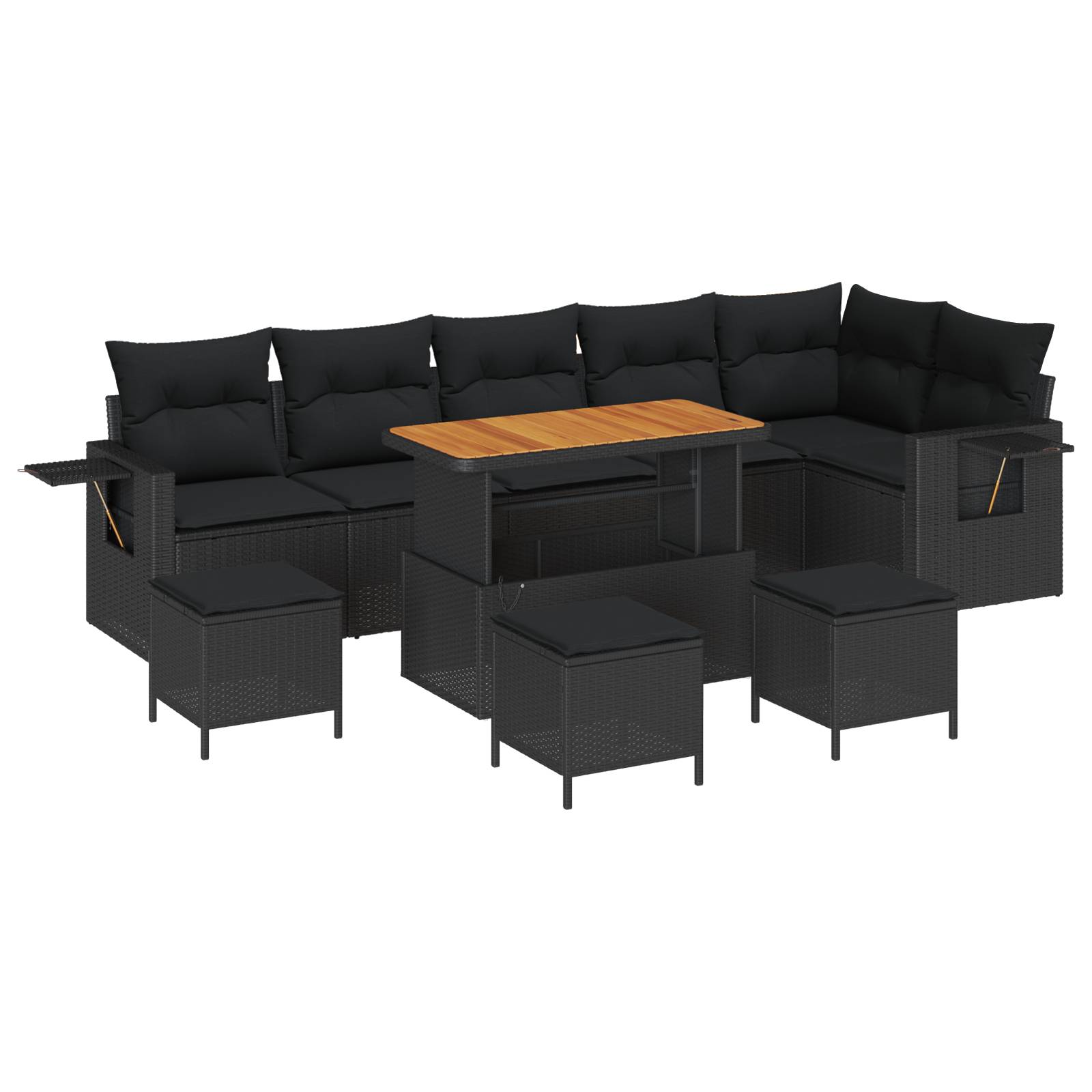 vidaXL 10-teiliges Garten Sofa Set mit Kissen Schwarz Poly Rattan Akazie