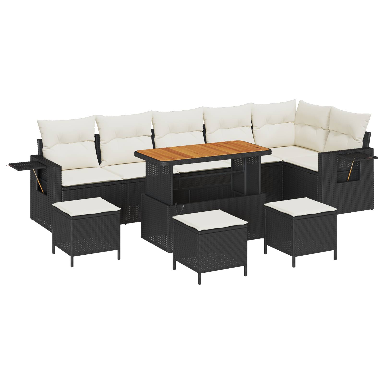 vidaXL 10-teiliges Garten-Sofa-Set mit Kissen Schwarz Poly-Rattan Akazie