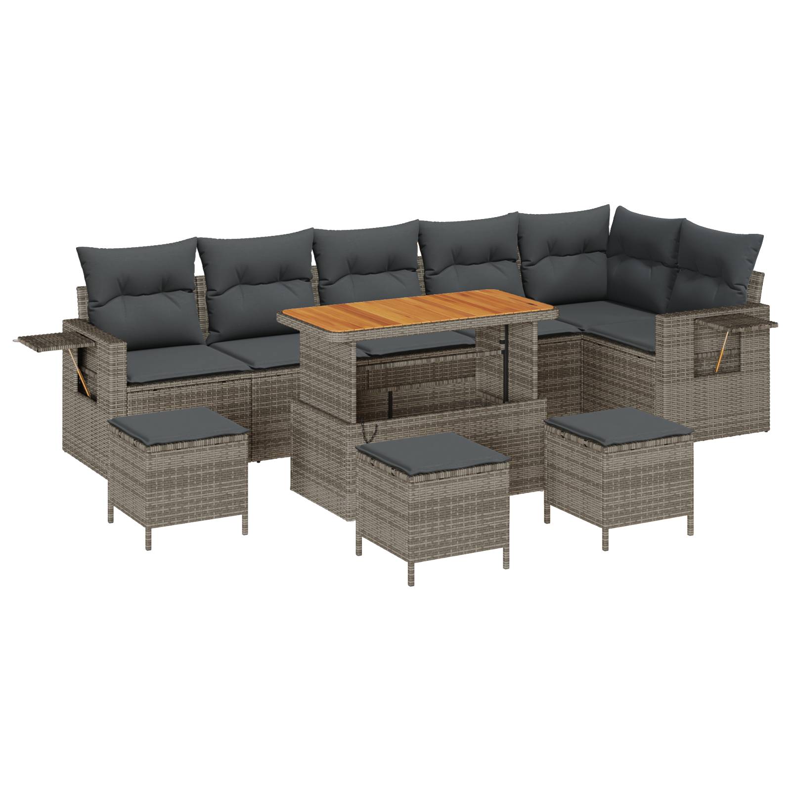vidaXL 10-teiliges Garten Sofa Set mit Kissen Grau Poly Rattan Akazie