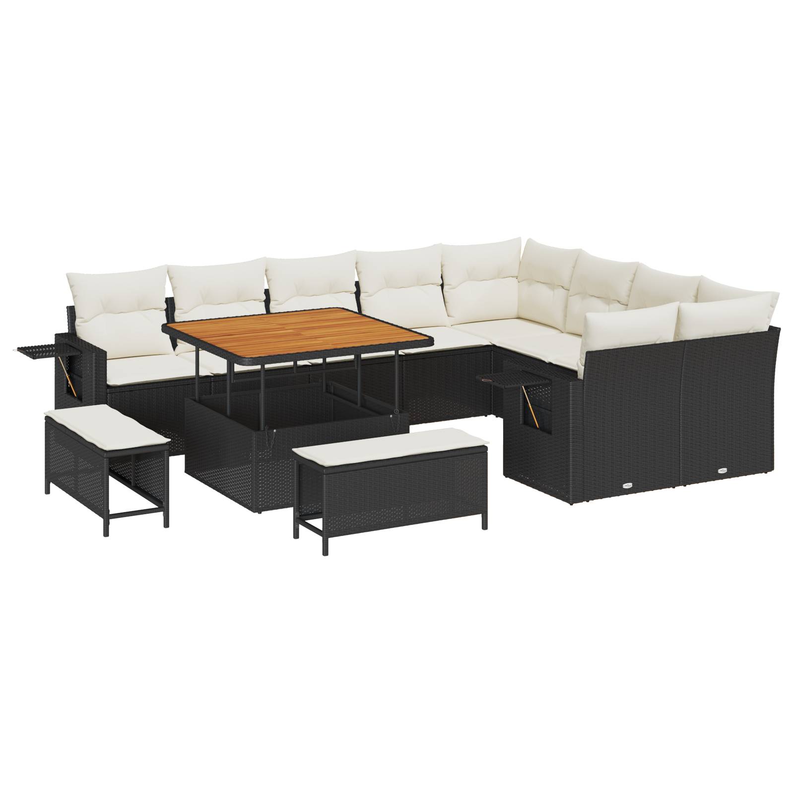 vidaXL 12-teiliges Gartensofa-Set mit Kissen Schwarz Poly Rattan Akazie