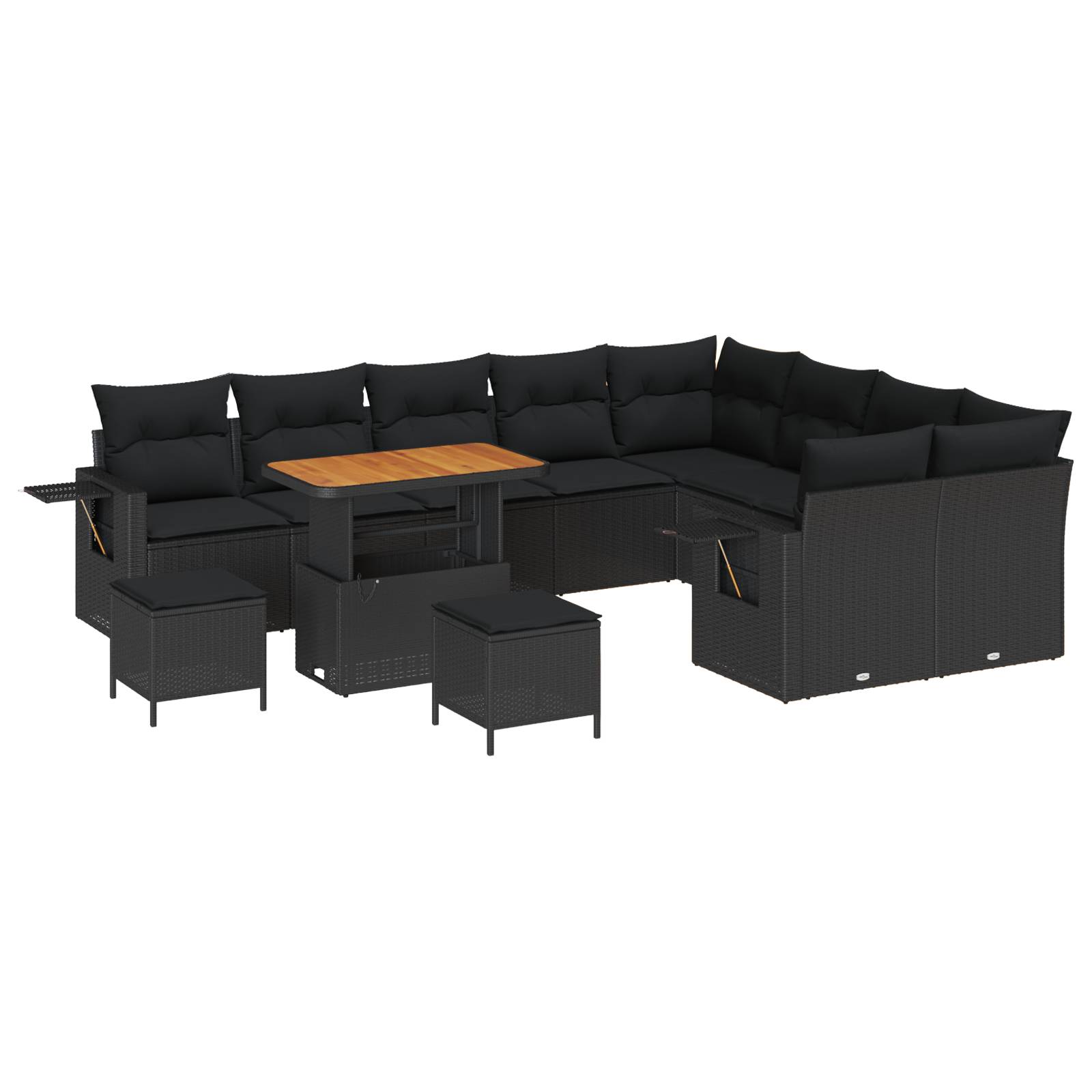 vidaXL 12-teilige Garten Sofa Set mit Kissen Schwarz Poly Rattan Akazie
