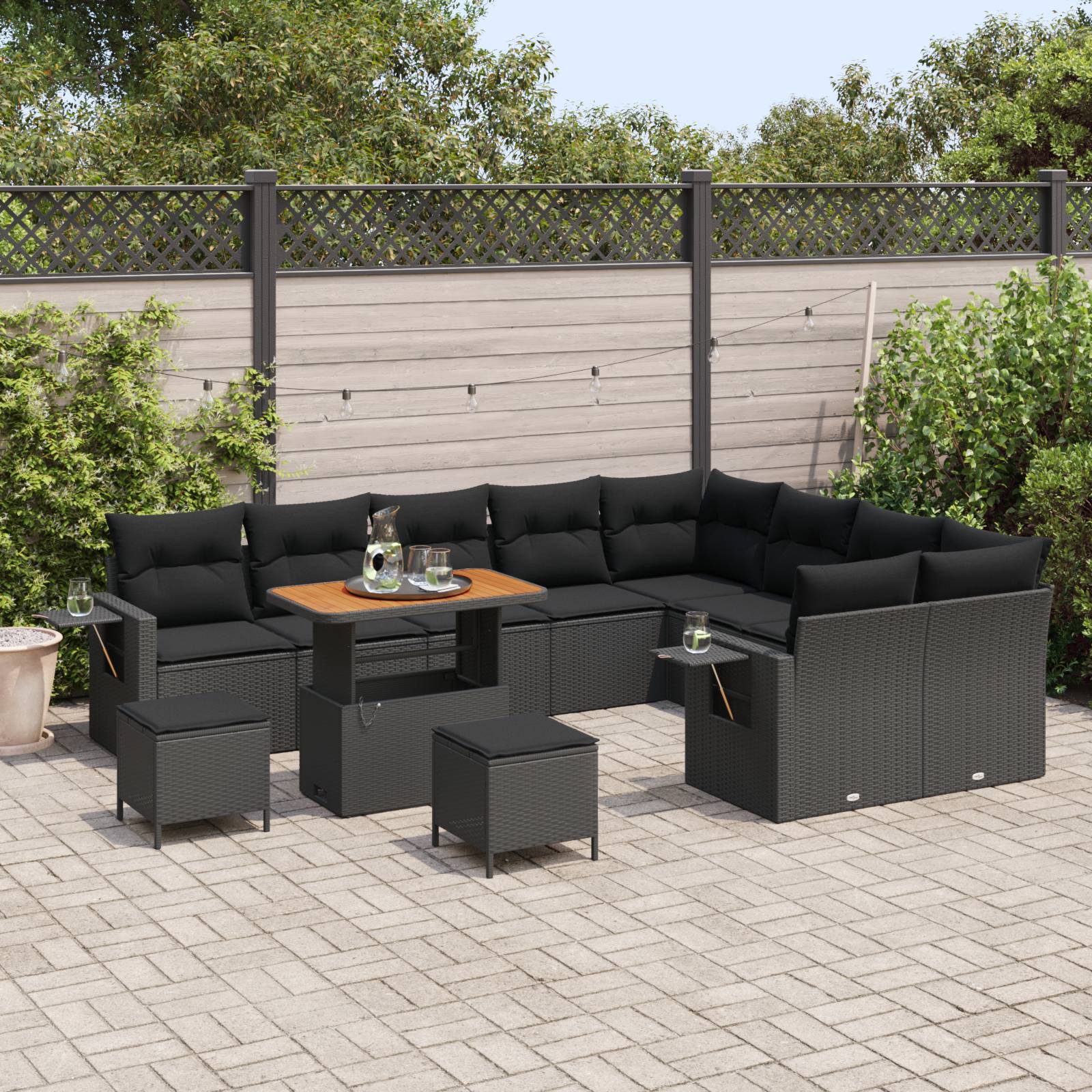 vidaXL 12-teilige Garten Sofa Set mit Kissen Schwarz Poly Rattan Akazie